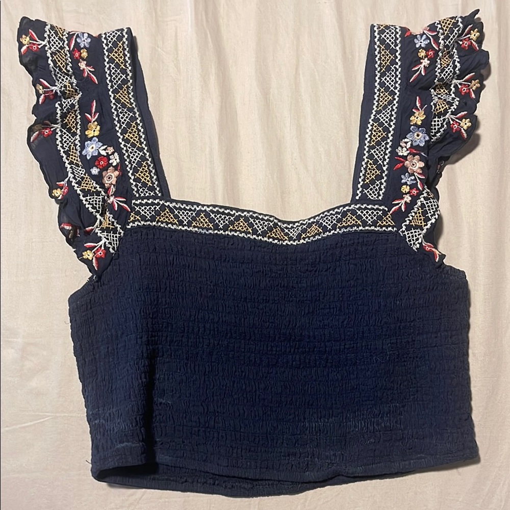 Embroidered Navy Blue Women's cropped Top